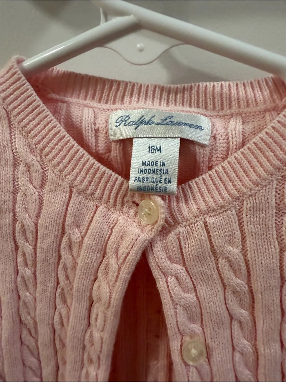 Ralph Lauren Pastel Pink Cable-Knit Cotton Cardigan